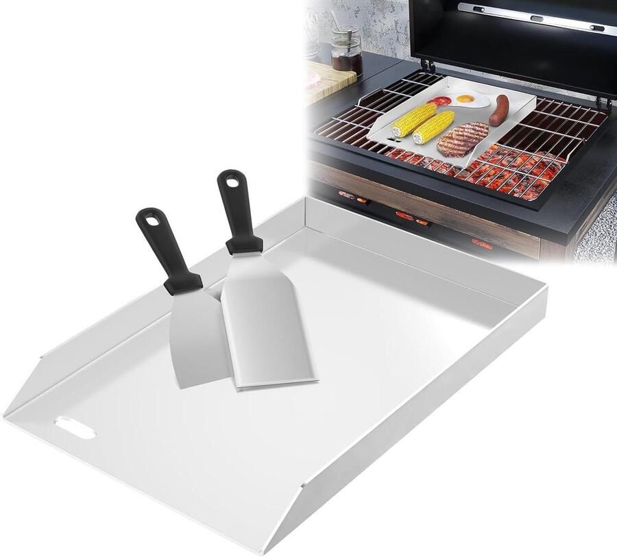 Plancha Grillplaat Bakplaat Grill Buiten Koken Lekvrije Hoeken 45 x 30 cm Zilver