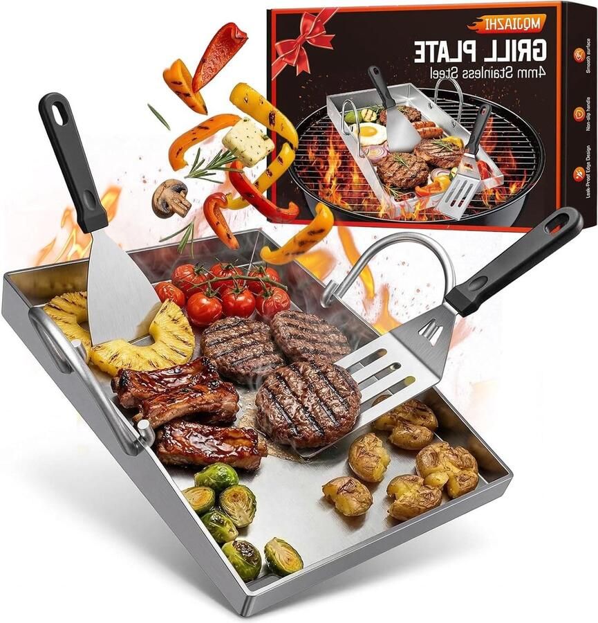 Plancha Grillplaat Bakplaat Roestvrijstaal Buiten Koken Gelijkmatige Warmte 40 x 30 cm Zilver