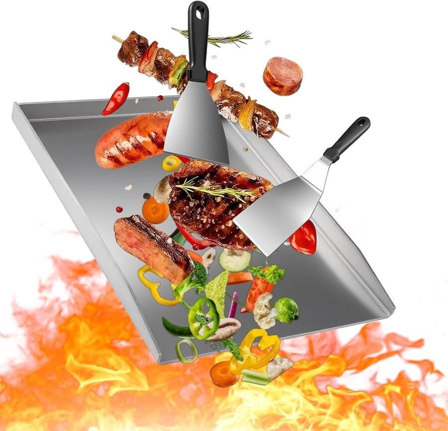 Plancha Grillplaat Roestvrij Staal 40 x 30 cm Massieve Grillplaat voor Gas- en Houtskoolbarbecue