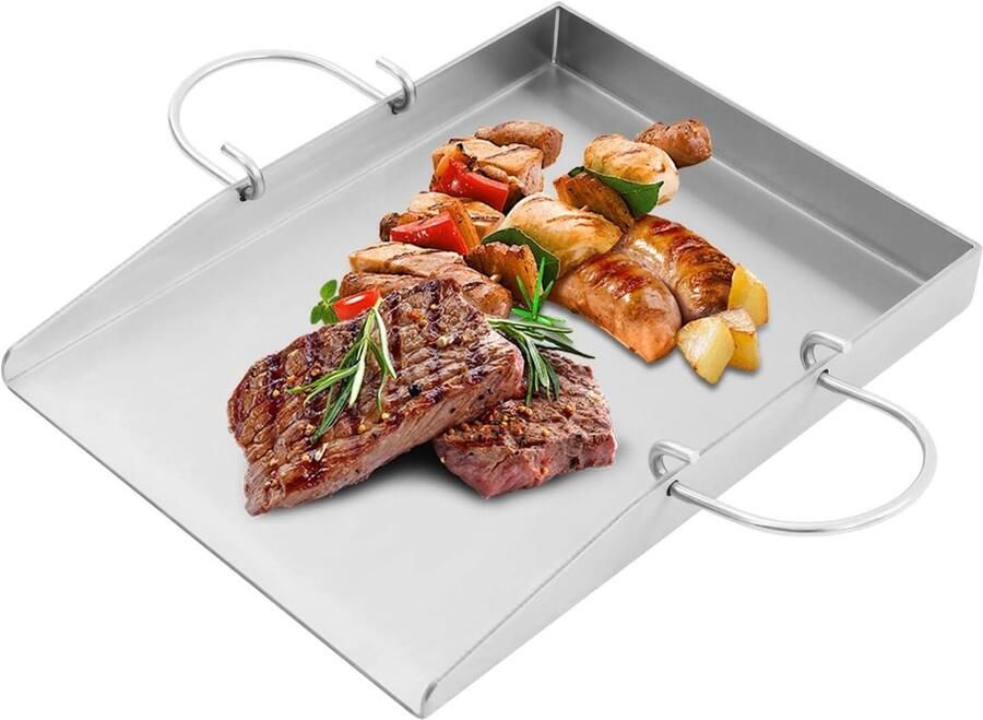 Plancha grillplaat roestvrij staal 40 x 30 cm Teppanyaki grillplaat met 2 grillspatels voor gas camping en houtskoolbarbecues