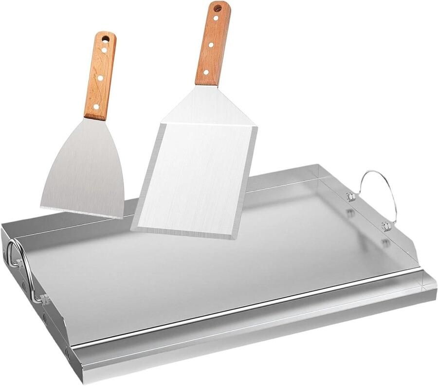 Plancha Grillplaat Set BBQ Bakplaat Buiten Koken Roestvrij Staal 58.5 x 40.6 cm Zilver