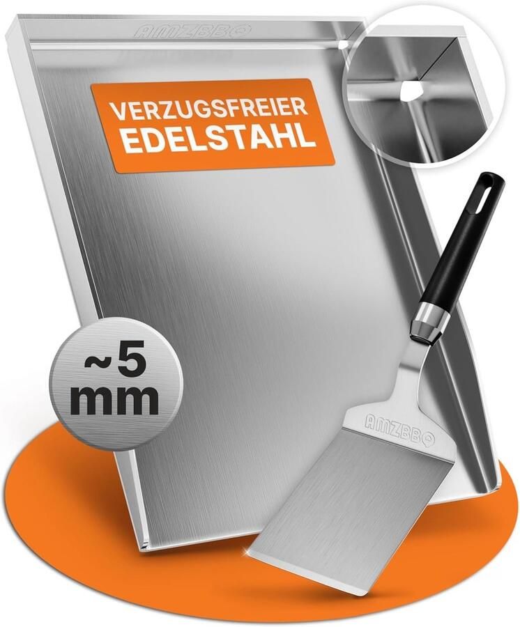Plancha Grillplaat Set Roestvrij Staal 40 x 30 cm Dikke Grillplaat voor Gas- en Houtskoolbarbecue