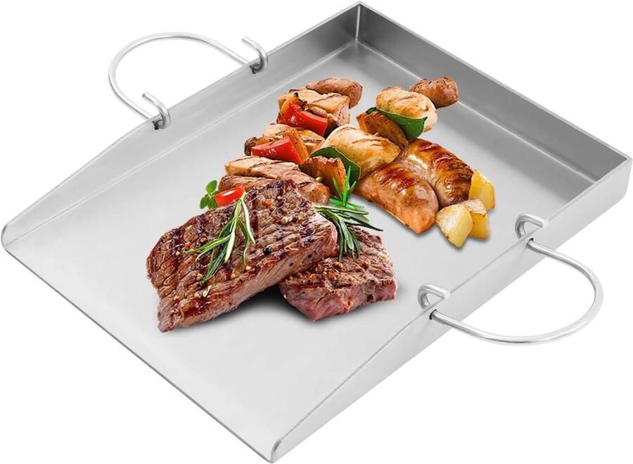 Plancha Grillplaat Teppanyaki Bakplaat Buiten Koken Roestvrij Staal 40 x 30 cm Zilver