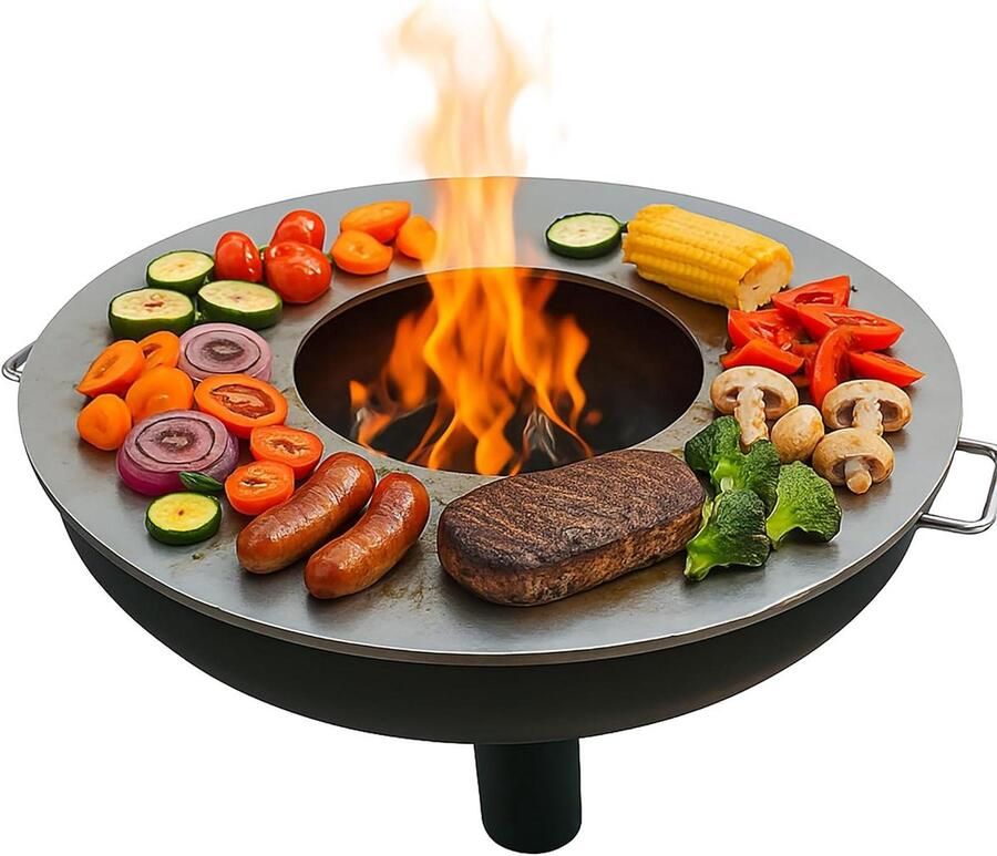 Plancha Vuurplaat Grillring Bakplaat Buiten Koken Voedselveilig Roestvrij Staal 80 cm Zilver