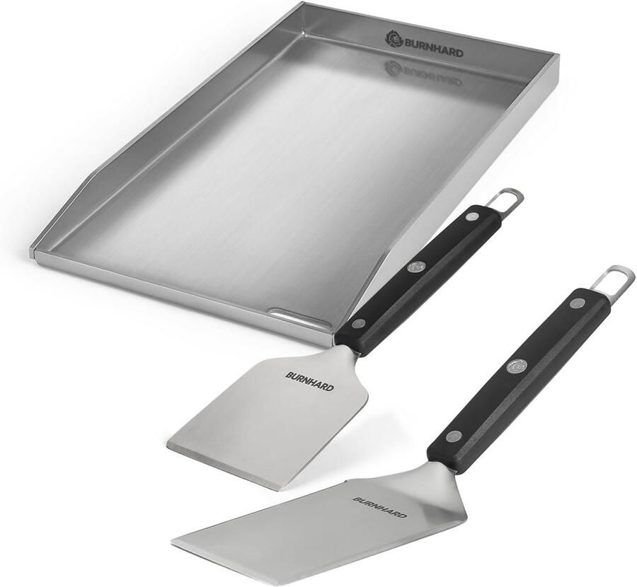 Plancha Set 2-delig roestvrij staal ergonomisch en duurzaam voor grillen