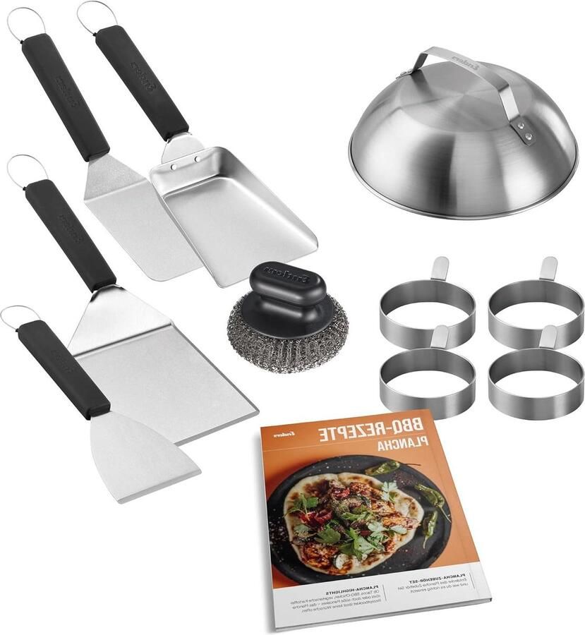 Plancha Set Grillplaat Accessoires Buiten Koken Compleet Met Spatels 34 cm Zilver