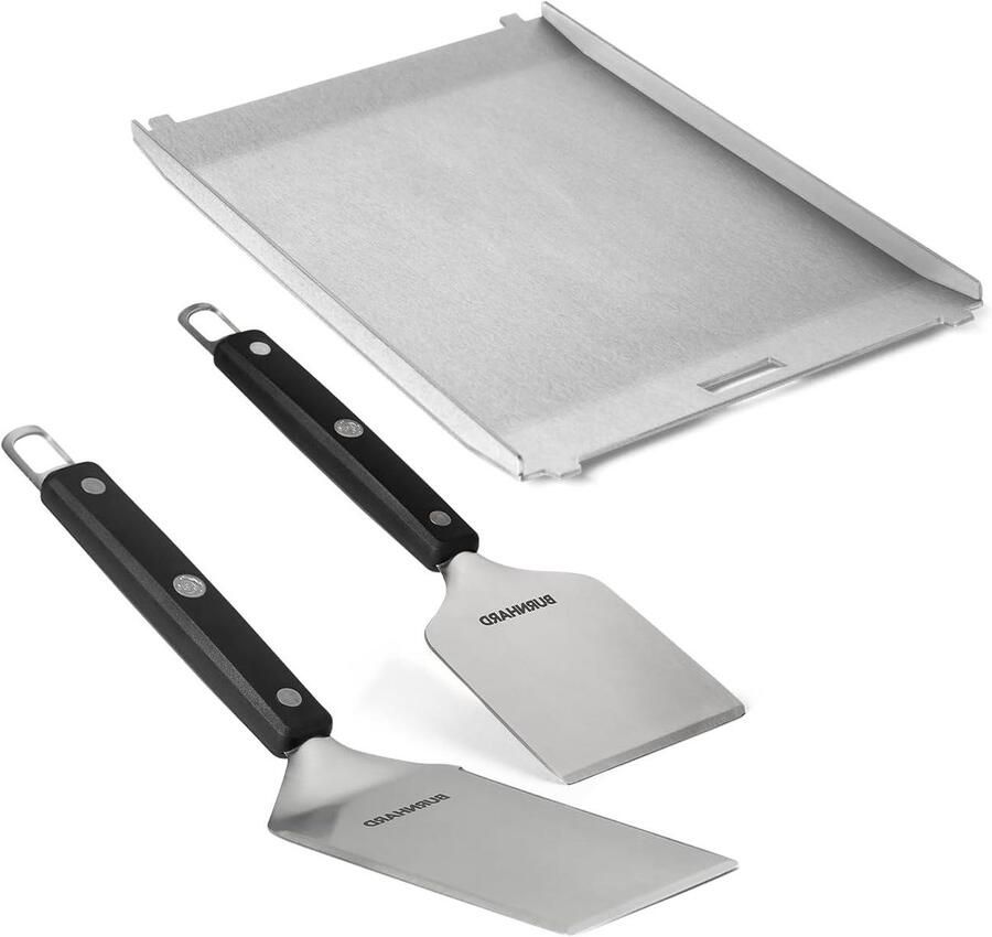 Plancha set Grillplaat met spatels Buiten koken Met opstaande rand 1 kilogram Zilver