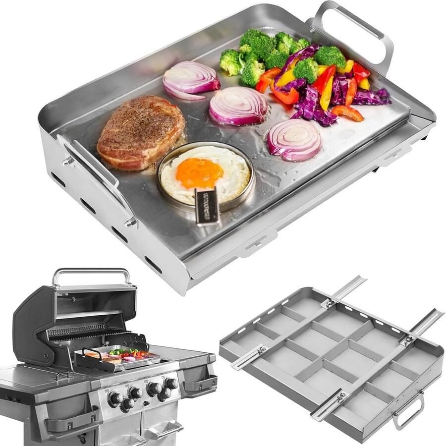 Plancha voor Gasbarbecue Universele Grillplaat met Afneembare Vangbak