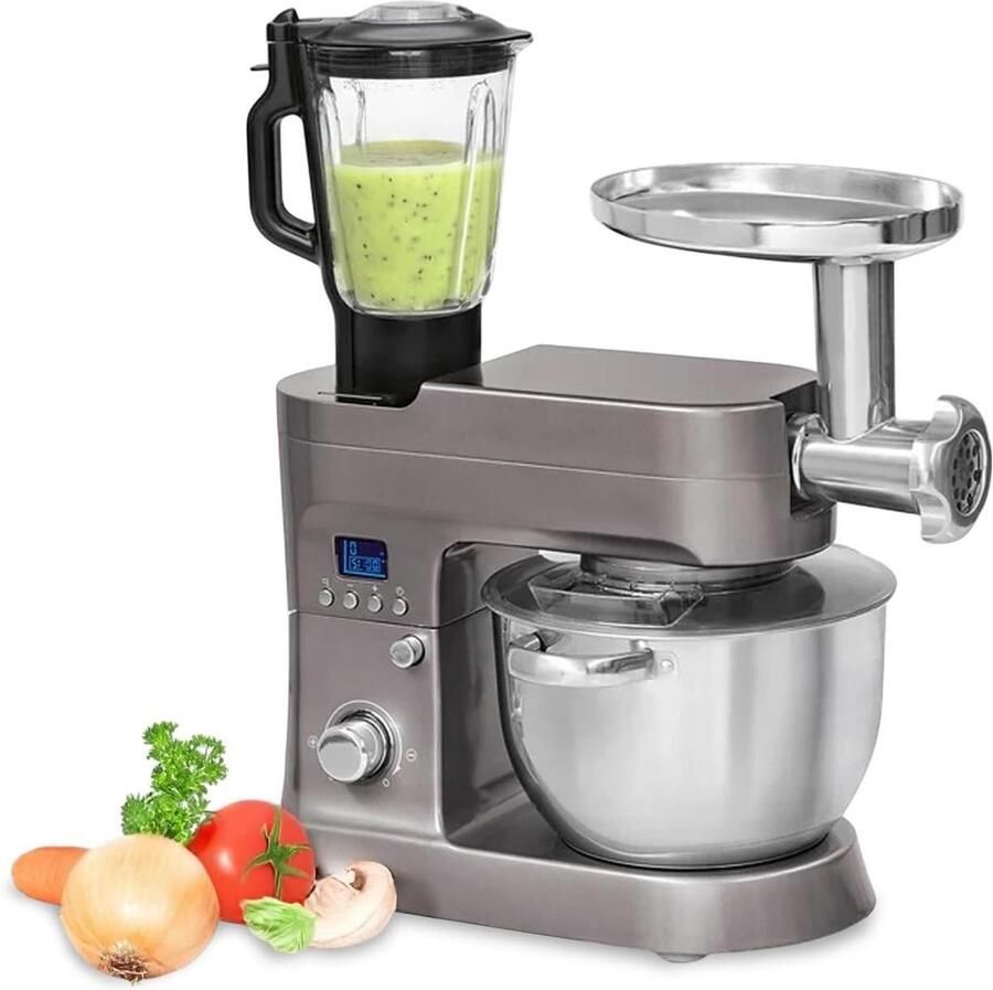 Keukenmachine Mixer Bakken en Koken 12 Snelheden 6.2 Liter Kom Grijs