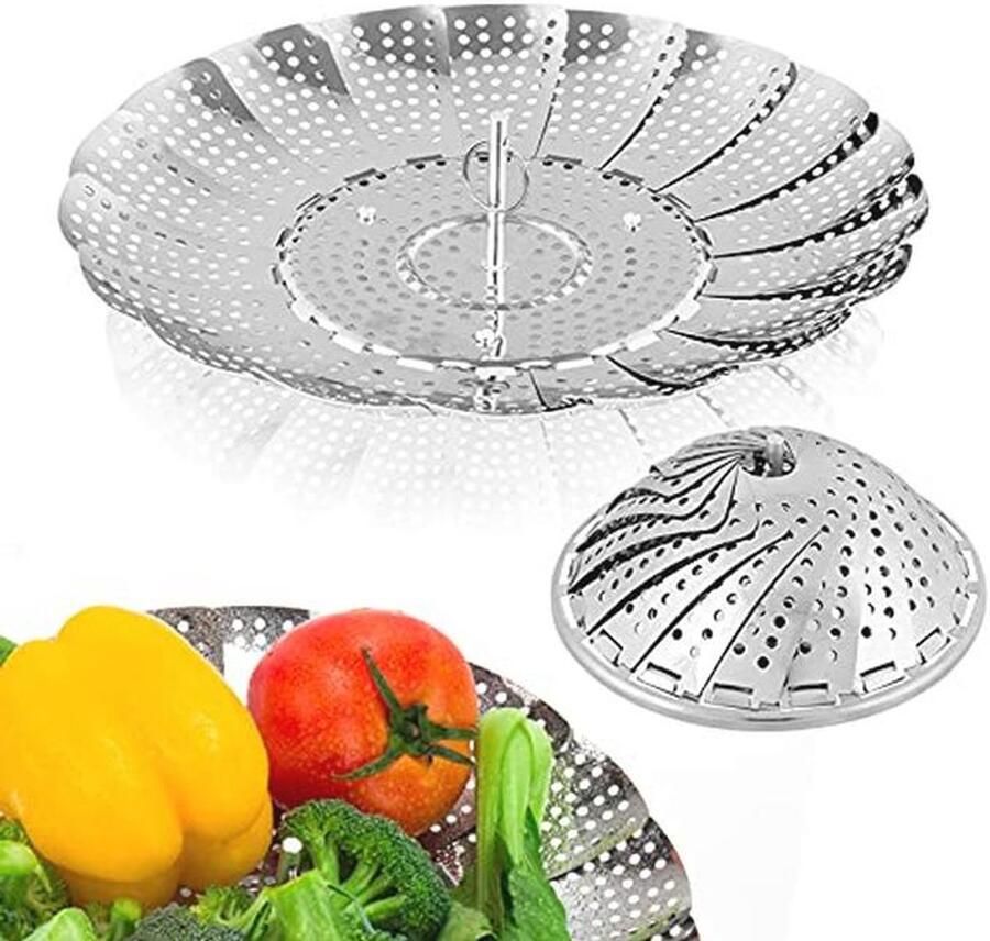 Plantaardige stoommand premium roestvrijstalen stoommand voor vegetarische gerechten opvouwbare en uitbreidbare steamers voor verschillende potmaten (5 1 inch tot 9 inch)
