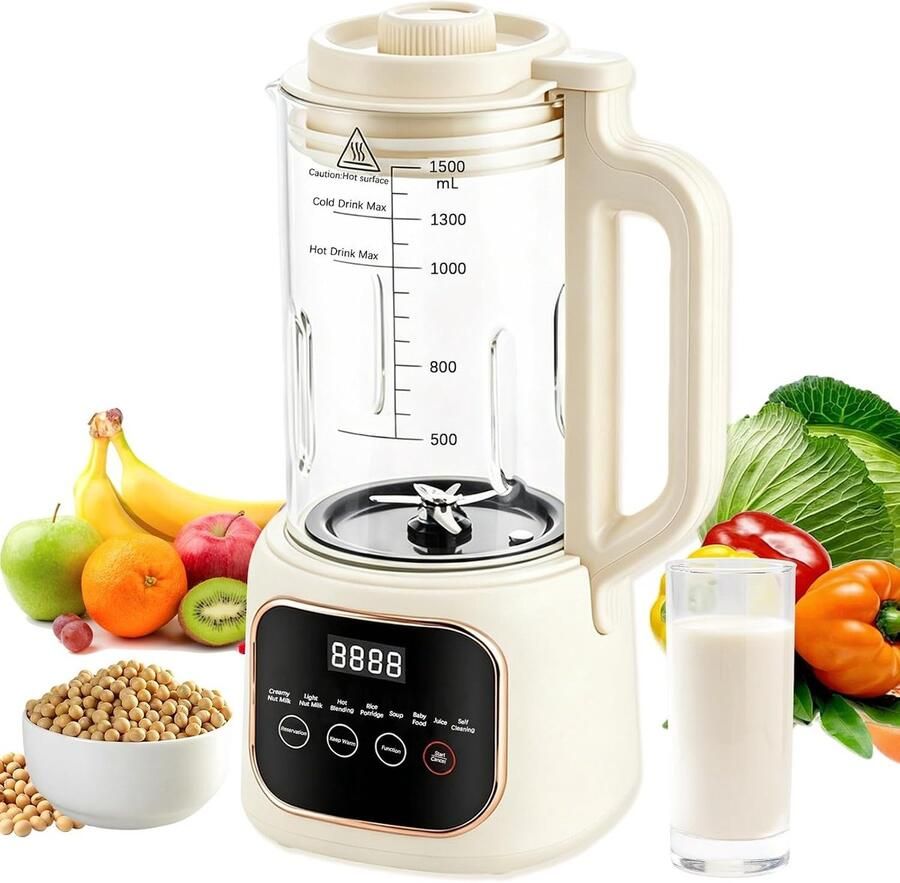 Plantenmelkmachine Beige 1600 ml Automatische Sojamelkmaker met 10-in-1 Functies Voor Gezinnen
