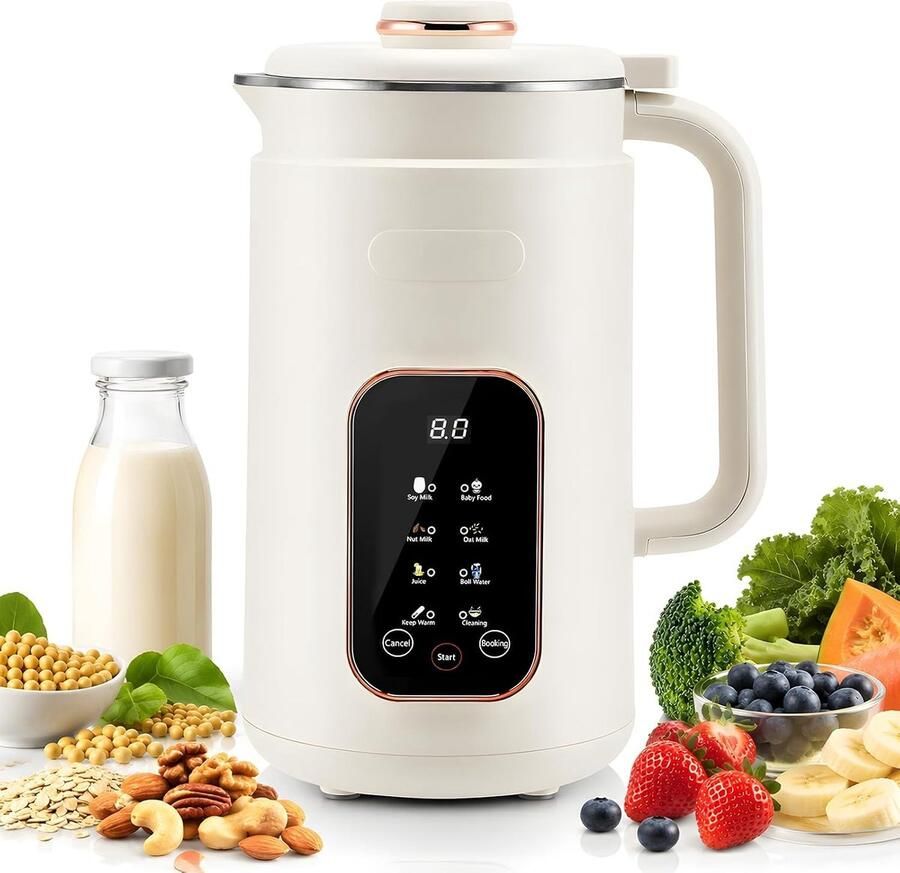 Plantenmelkmaker Wit 1 Liter Met Warmhoudfunctie en Zelfreiniging Voor Amandel- Haver- en Sojamelk