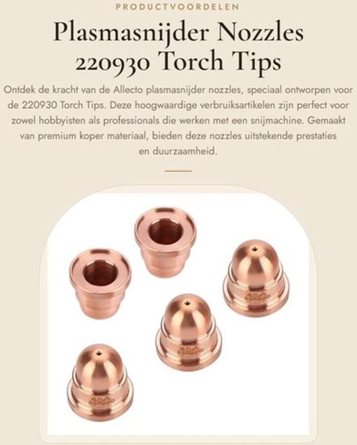 Plasmasnijder Nozzles Set van 5 Premium Koper Verbruiksartikelen Geschikt voor Snijmachine Model 220930 Betere Prestaties Snijmondstukken