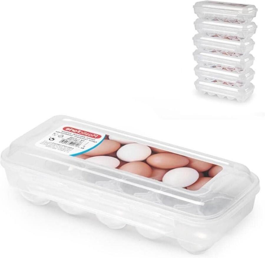 Plastic ei container Schaal met deksel Eieren bewaren Gemaakt in Spanje Voor 12 eieren Transparant