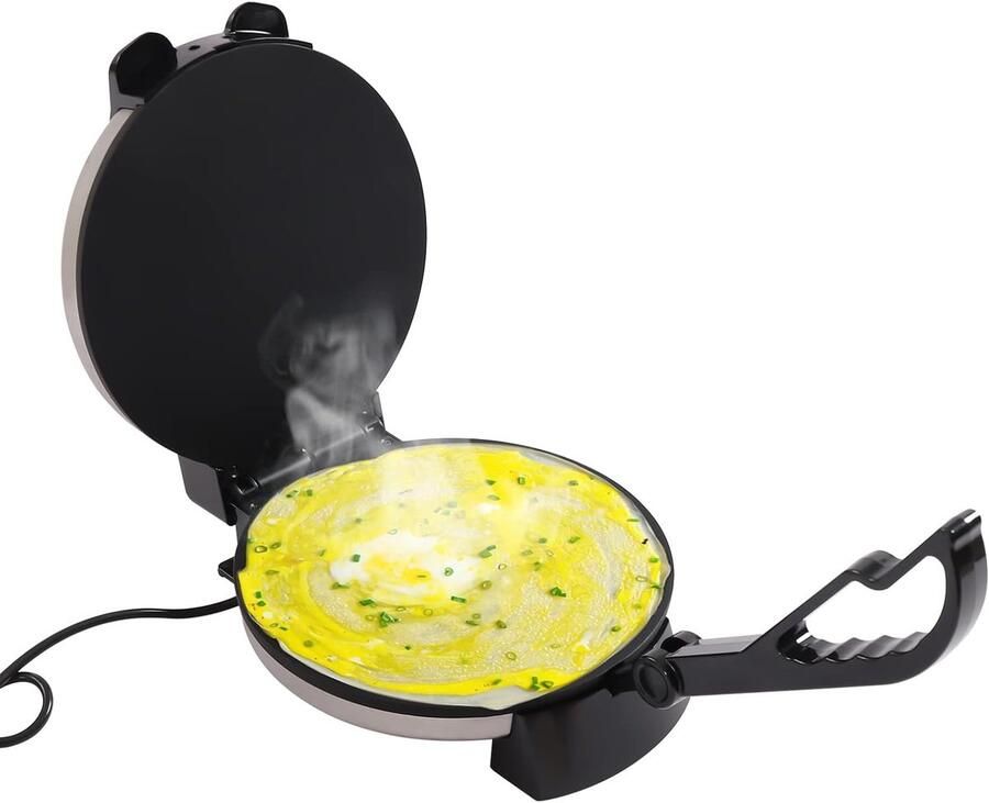 Plat Brood Maker Taco Machine Snacks Maken Dubbelzijdig Verwarmen 25.5 cm Diameter Zwart Zilver