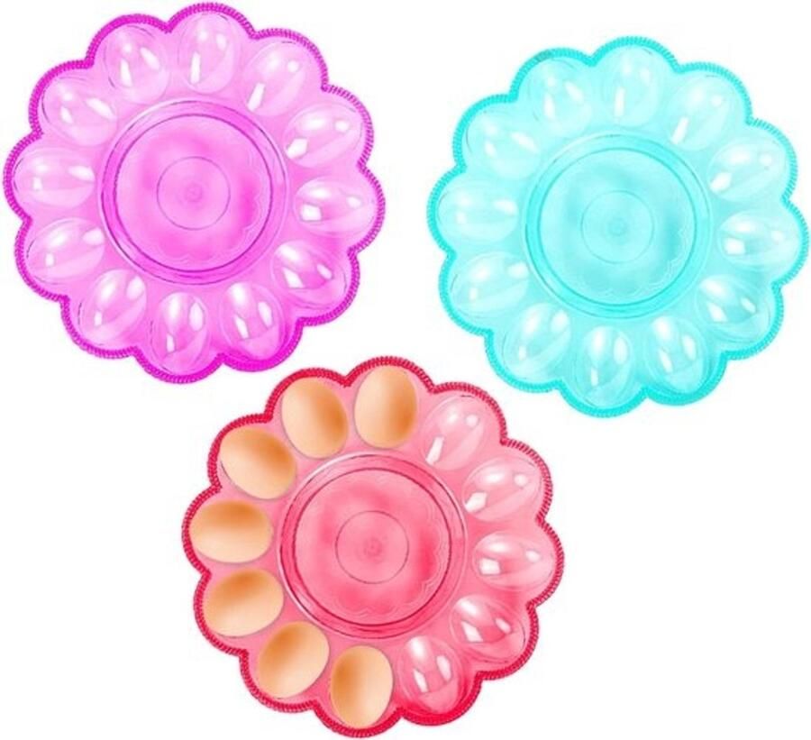 Plate For Eggs Easter 3 Pieces Plastic Storage Holders Multifunctional Holders 24x3cm Color Random
