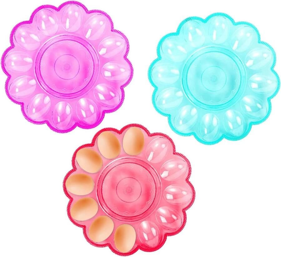 Plate For Eggs Easter 3 Pieces Plastic Storage Holders Multifunctional Holders 24x3cm Color Random