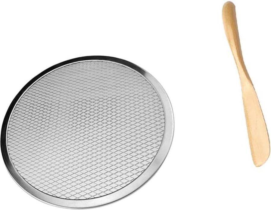 Platte Aluminium Bakplaat Pizzabodem Plaat Pizza Bakken Met Houten Schraper 15 cm Diameter Zilver