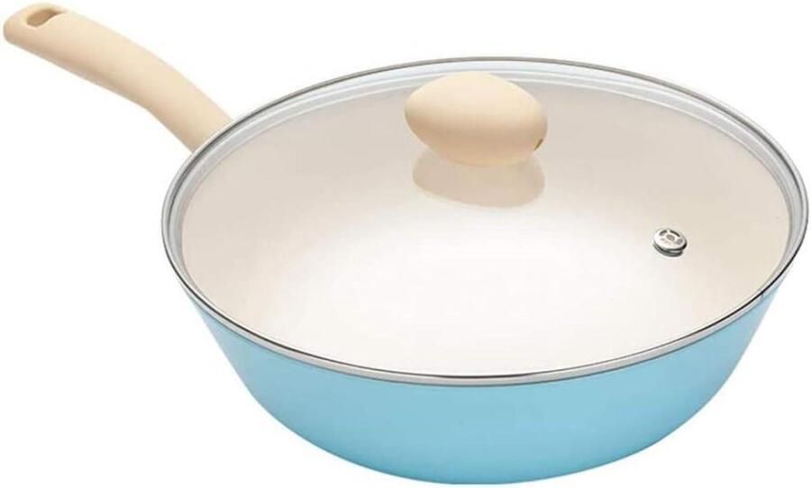 Platte Bodem Wok Koekenpan Keramisch Gezond Koken Antiaanbaklaag 30 cm Blauw