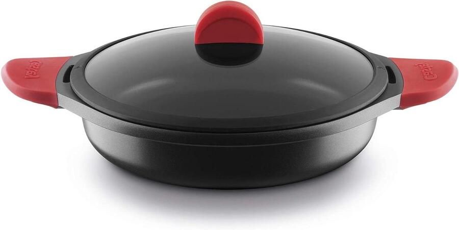 Platte Braadpan Steelpan Koekenpan Thuis Koken Siliconen Handgrepen 28 cm Zwart