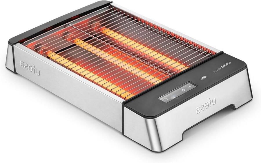 Platte Broodrooster Horizontaal Toaster Ontbijt Bereiden 3 Kwarts Elementen 4 Sneden XL Zwart