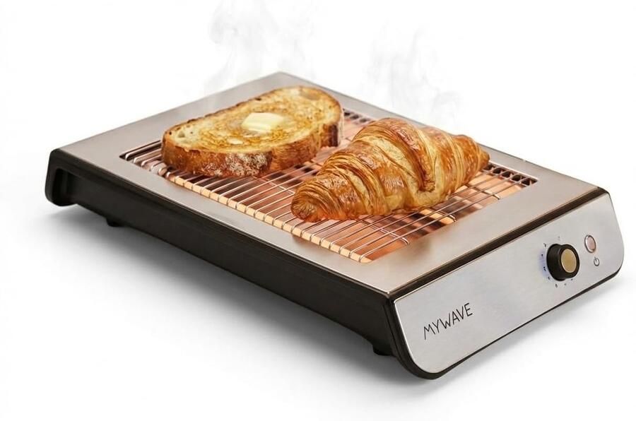 Platte Broodrooster Roestvrijstaal 900 W Vermogen 6 Instelbare Temperatuurstanden Voor Brood en Gebak