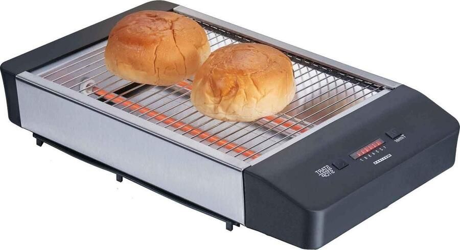 Platte Broodrooster Tafelrooster Broodjesgrill Broodjes Roosteren Dubbele Kwartsbuizen 24 x 18.5 cm Zwart RVS