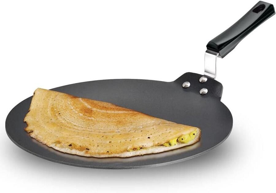 Platte Dosa Tava Grillplaat Koekenpan Lekkere Pannenkoeken Bakken Extra Dik 4.88mm 42 cm Zwart