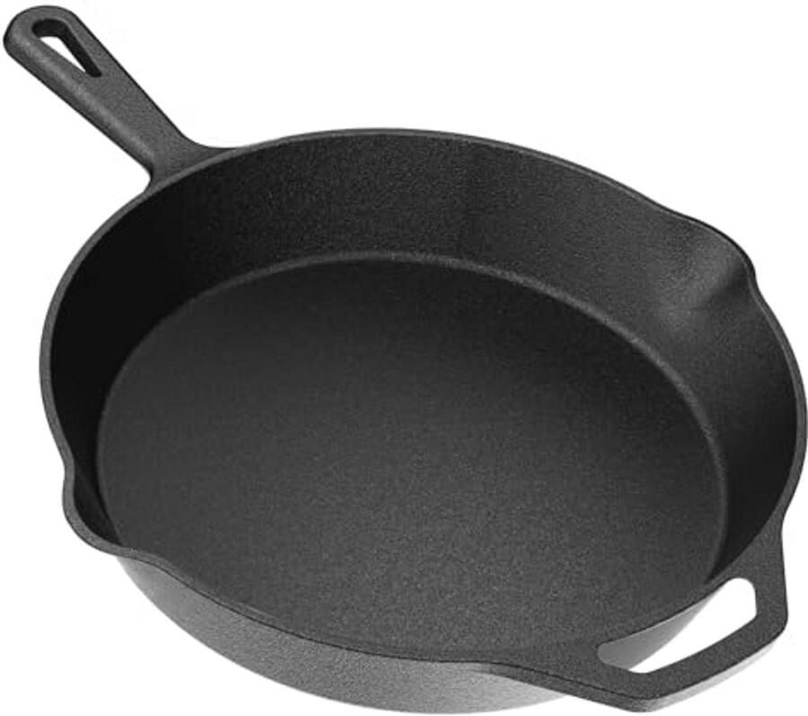 Platte gietijzeren pan 26 cm Ideaal voor braden grillen en koken binnen en buiten