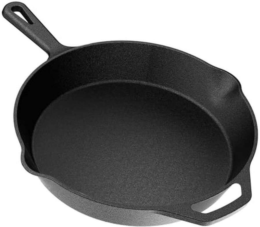 Platte gietijzeren pan 26 cm Ideaal voor braden grillen en koken binnen en buiten