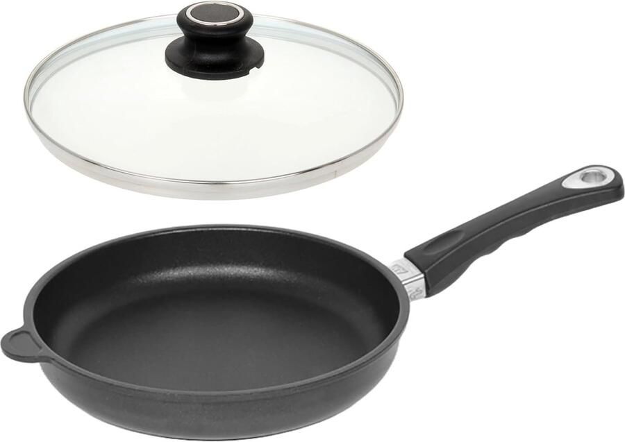 Platte pan Koekenpan inductie Lekker koken Hand gegoten aluminium Ø 24 cm Zwart