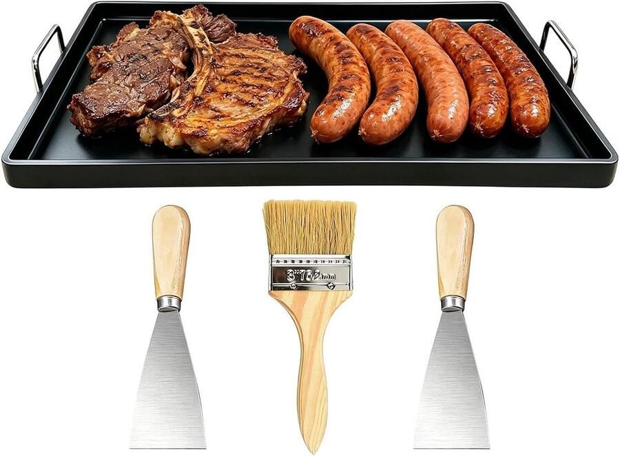 Platte Top Bakplaat Rechthoekige Kookplaat Buiten Koken Gelijkmatige Warmtegeleiding 30 x 20 cm Zwart