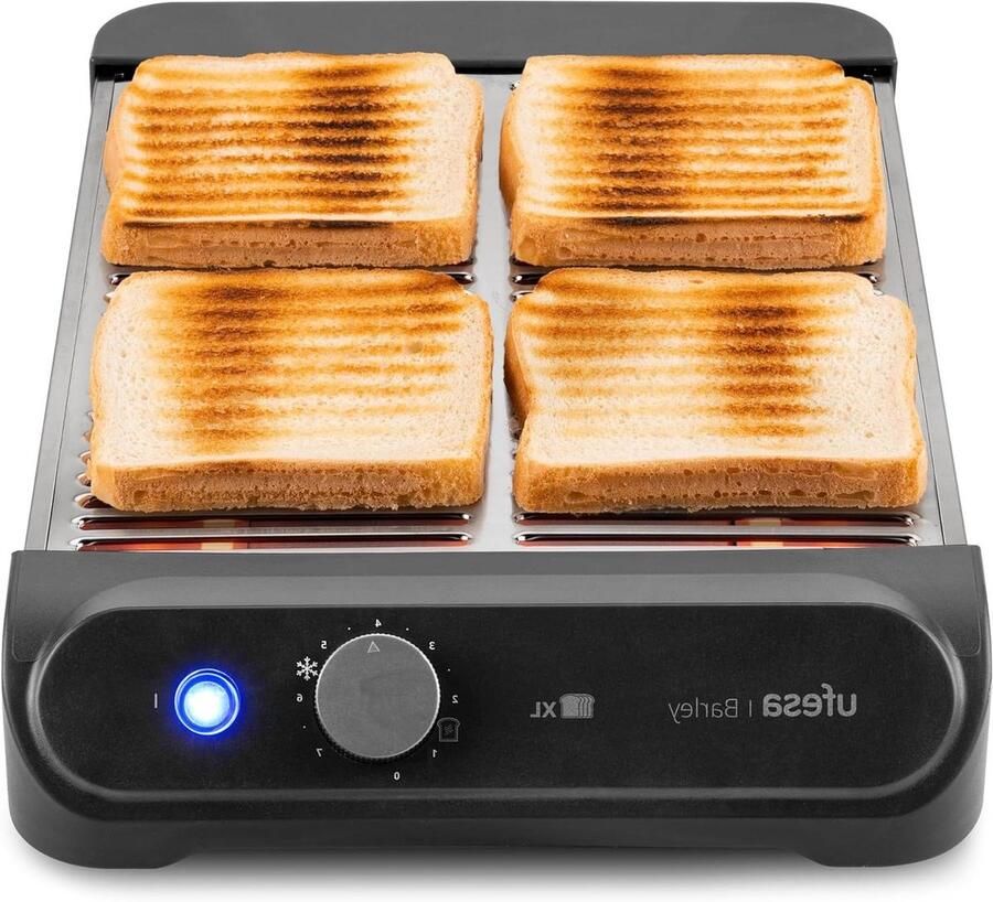 Platte Tosti-apparaat Horizontale Broodrooster Ontbijt Maken 900W Met Kwarts Voor 4 Sneden Zwart