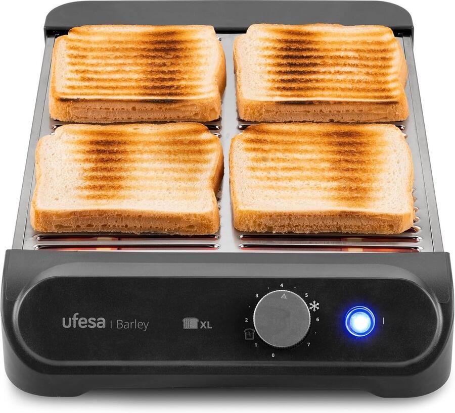 Platte Tosti-apparaat Horizontale Broodrooster Ontbijt Maken XL formaat 4 sneetjes 900 Watt Zwart
