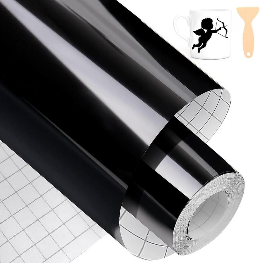 Plotter Vinyl Film Glanzend Zwart 12 x 600 cm PVC Zelfklevend Vinyl voor Snijmachines Makkelijk te Snijden en Te Verwijderen Perfect voor Creatieve Projecten