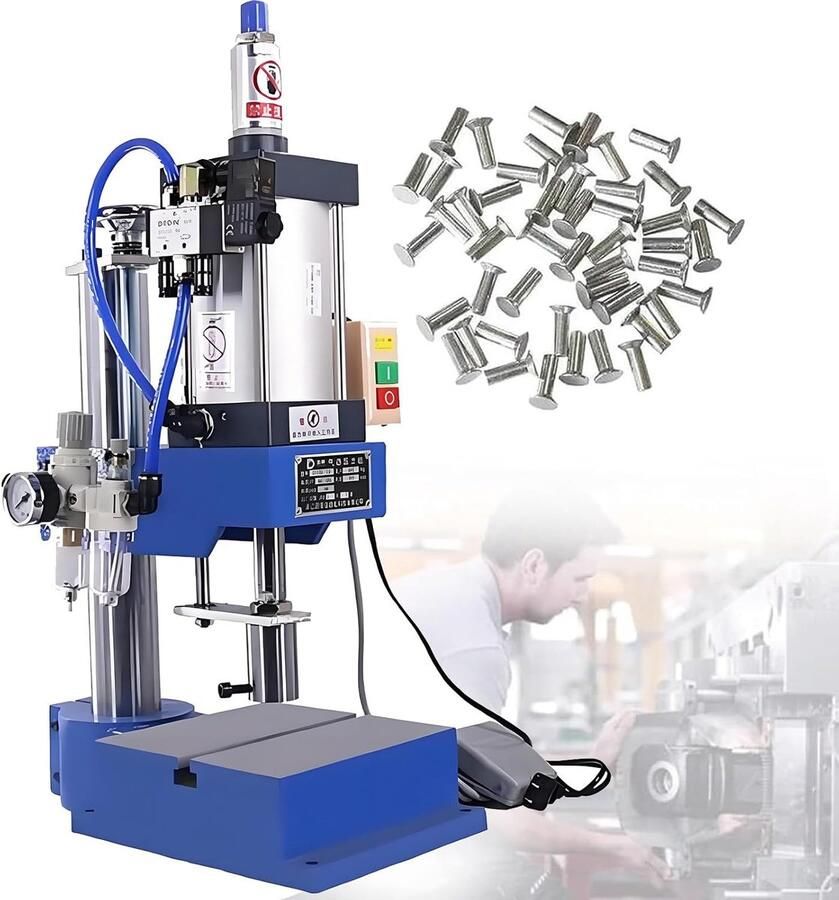 Pneumatische Ponsmachine Gatenponsmachine Tafelpers Precisie Klinken Dubbele Bedieningsknoppen 200kg 300kg Grijs