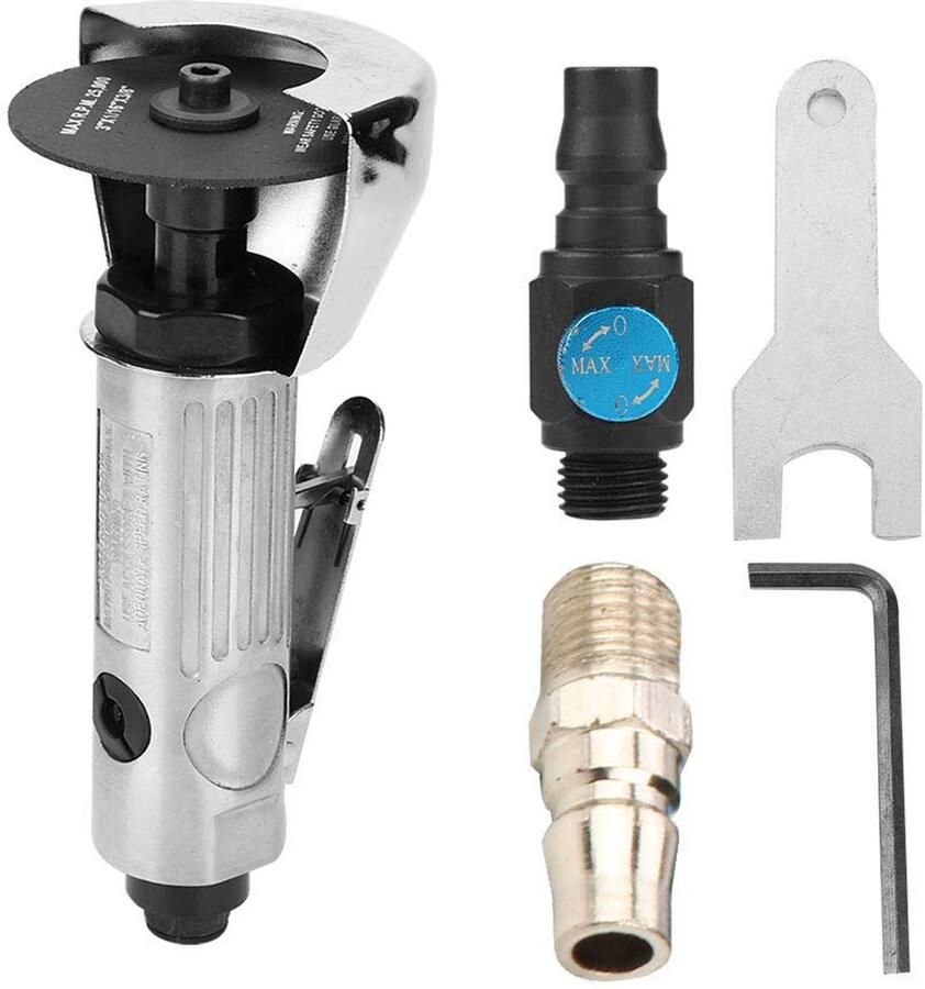 Pneumatische Snijder Hoge Snelheid Afkortzagen Metaal Snijden Afkortzagen Tool Aluminium Pneumatische Snijmachine met Verstelbare Snelheidsklepconnector(3 pneumatische snijmachine + toebehoren)