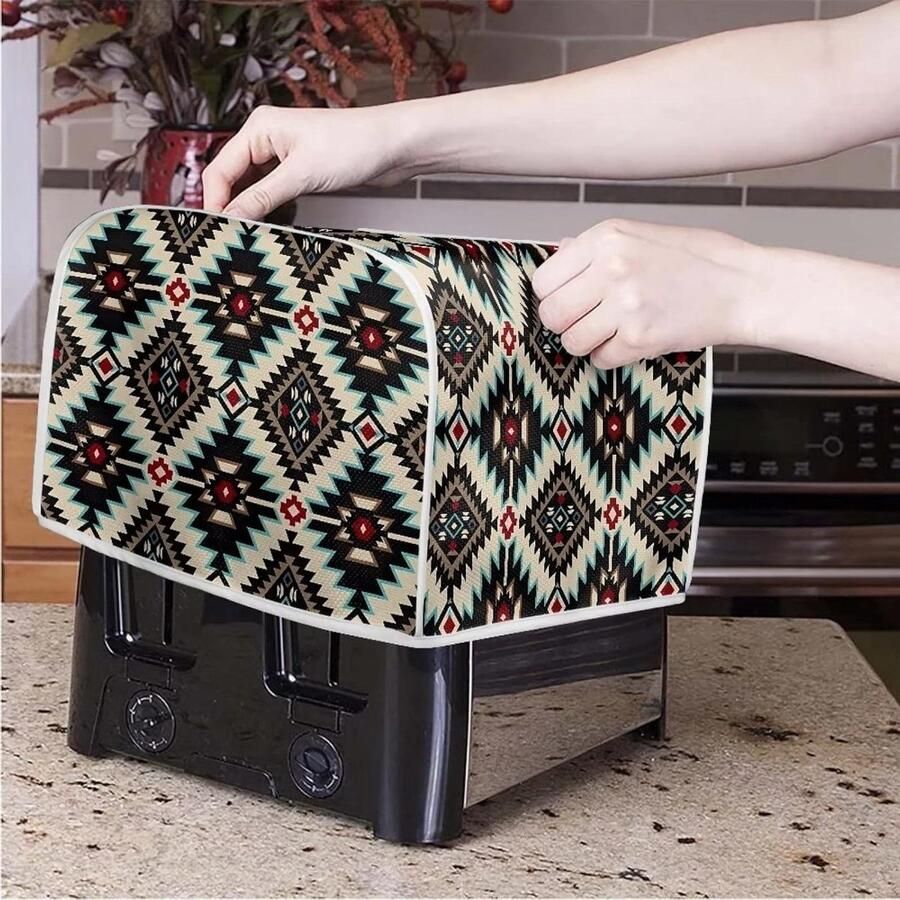 Poceacles Navajo Aztec American Printed 4 Piece Toaster Cover Wide Slot Kitchen Oven Cover Washable Toaster Dustproof Cover M