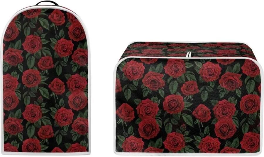 Poceacles Rode roos bloemen patroon duurzame broodrooster blender stofkap set 4 sneetjes brood broodrooster cover en blender cover keuken klein apparaat M
