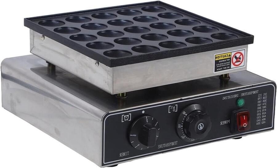 Poffertjes Maker Mini Pannenkoekenbakker Snacks Maken 25 Mini Holtes 1.8 Inch Zilver