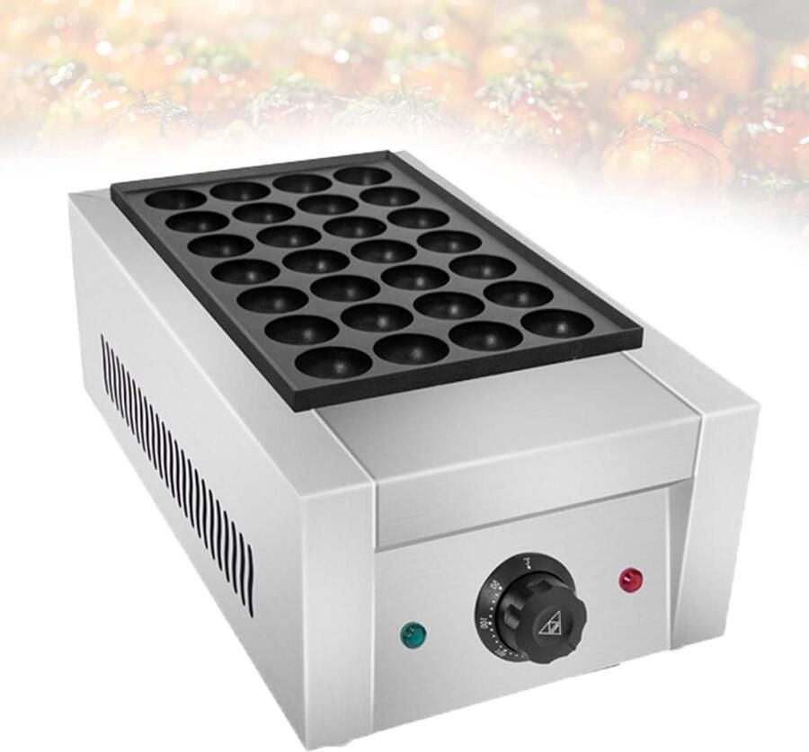 Poffertjesmaker Elektrisch Mini Pannenkoekenpan Professioneel Bakken Snel Goudbruin 52D x 30B x 20H cm Zilver