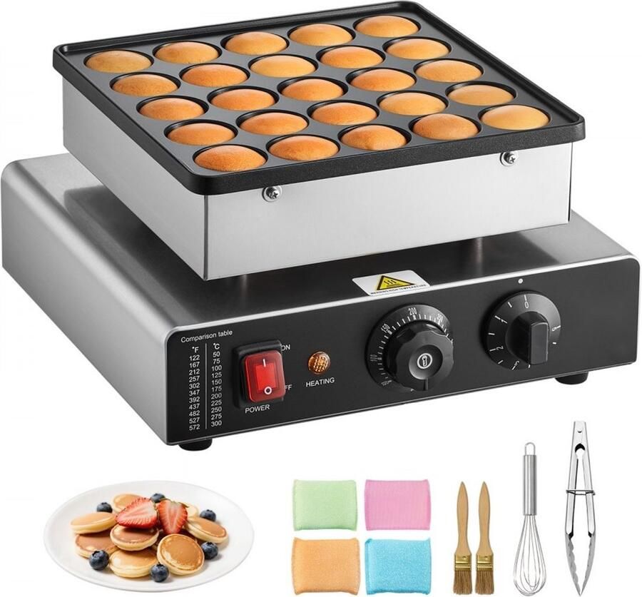 Poffertjesmaker Elektrische poffertjesgrill en mini pannenkoekenmaker Ø 4 3 cm holtes Antiaanbaklaag RVS-behuizing Voor thuis en horeca