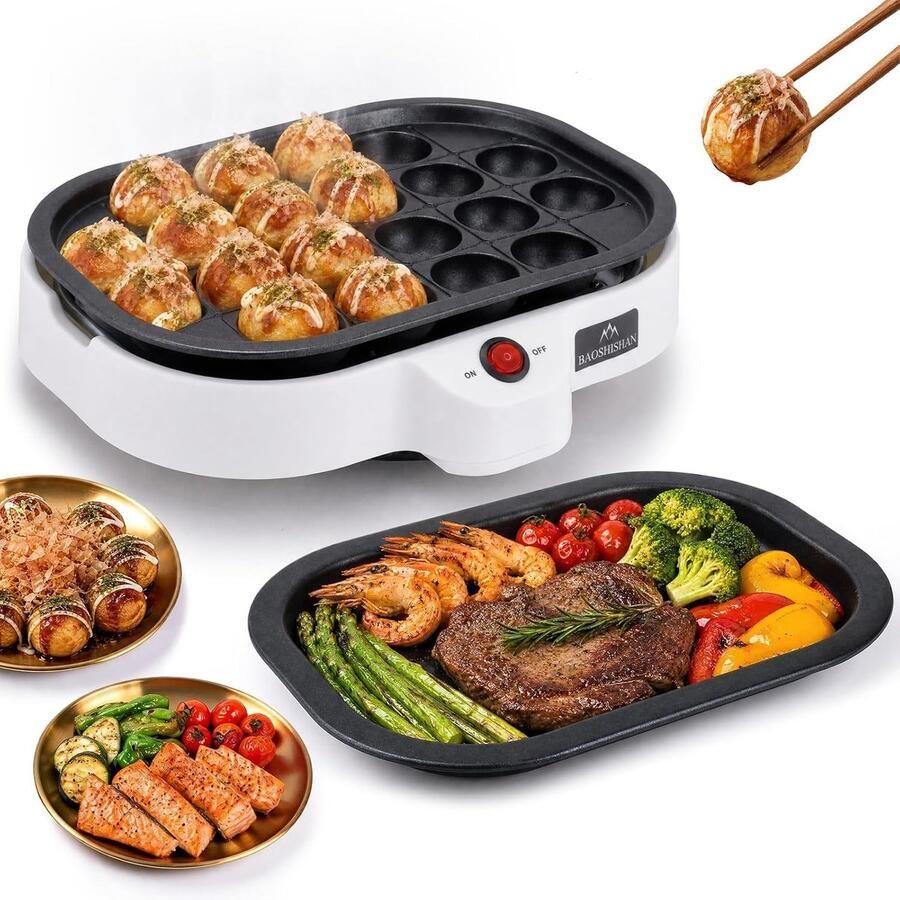 Poffertjesmaker Zwart 31 x 25 x 7 6 cm 20 Gaten Voor Octopusballen Voor Snacks en Picknicks