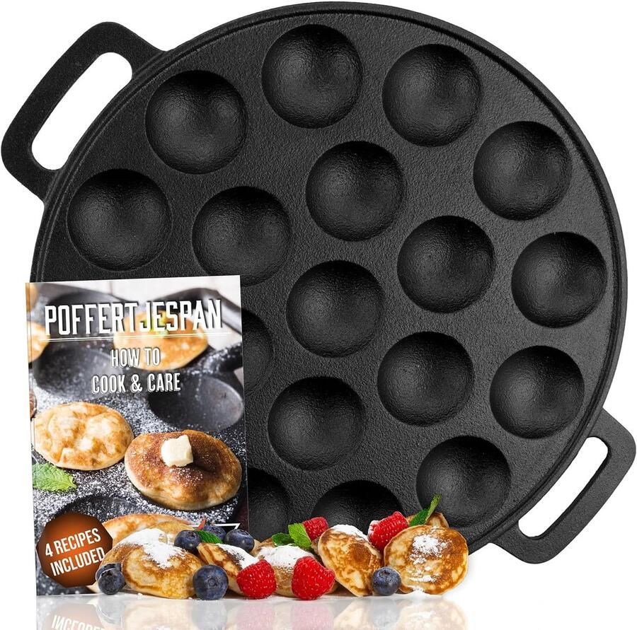 Poffertjespan Gietijzer Mini Pannenkoekenpan Poffertjes Bakken Voor Alle Warmtebronnen 19 Stuks Zwart
