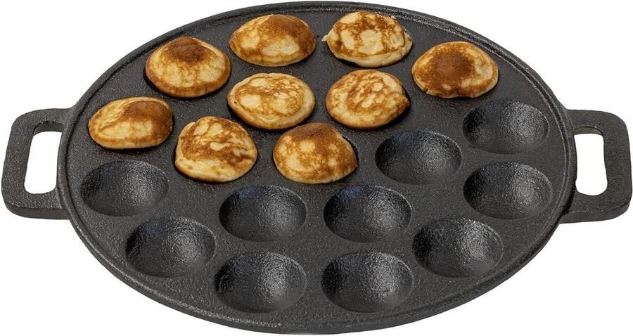 Poffertjespan Gietijzer Pannenkoekenpan Poffertjes Bakken Optimale Warmteverdeling Ø 24 cm Zwart