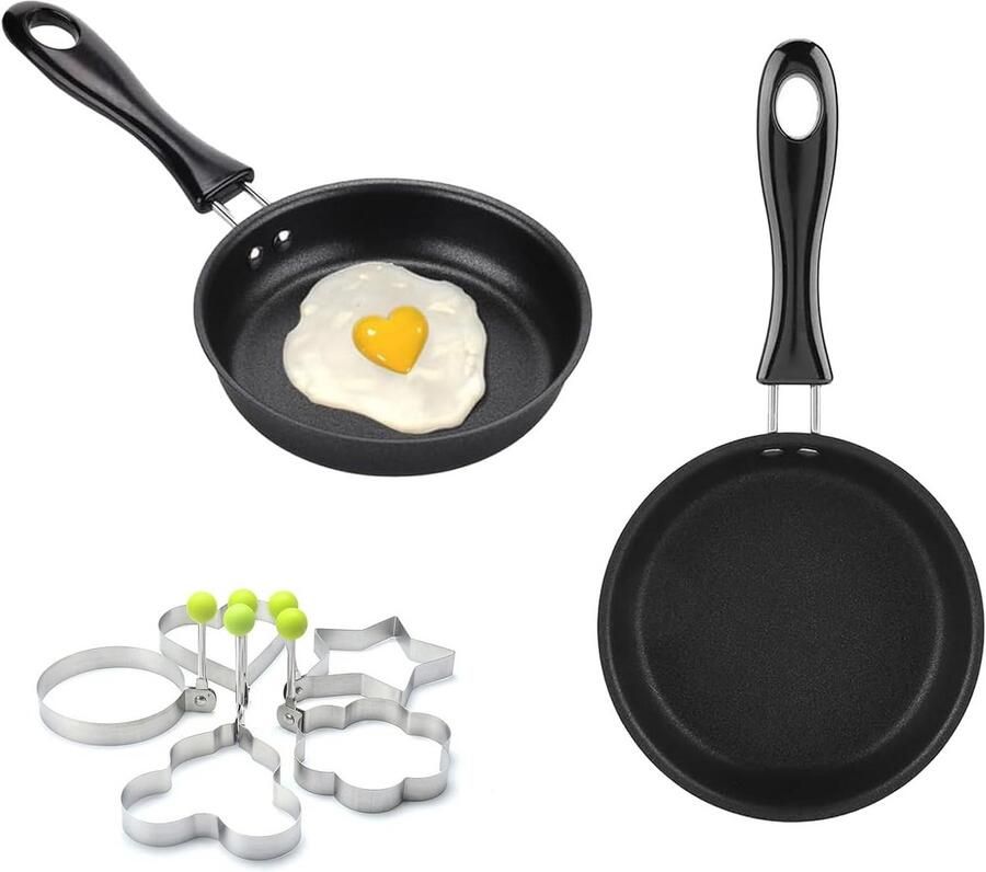 Mini Koekenpannen Set Kleine Pannetjes Ontbijt Bakken Inclusief Vormpjes 2 Stuks 12cm Zwart
