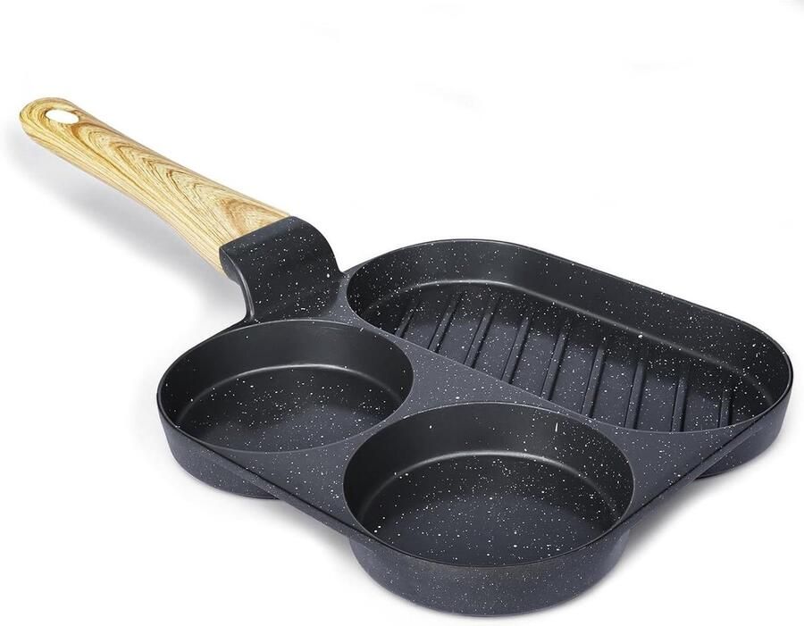 Pan met 3 gaten Omeletpan Koekenpan Ontbijt Maken Granite Anti-aanbaklaag 3-delig Grijs