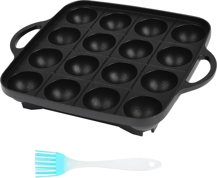 Poffertjespan met 16 gaten Mini pannenkoekenmaker Lekkere hapjes maken Antiaanbaklaag met kwast 26 x 20.5 cm