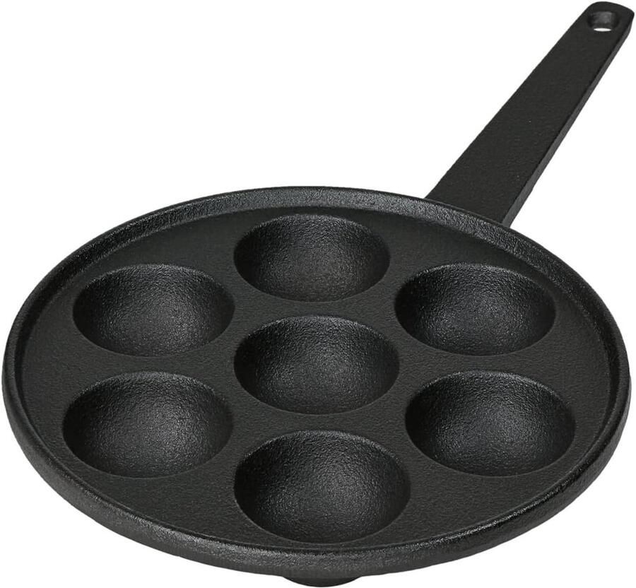 Poffertjespan Mini pannenkoekjes maker Kleine lekkernijen bakken Gietijzer met anti-aanbaklaag 7 holtes 5.5 cm Zwart