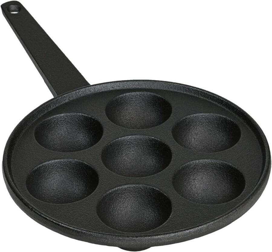 Poffertjespan Mini pannenkoekenpan Kleine lekkernijen bakken Gietijzer met anti-aanbaklaag 7 holtes 5.5 cm Zwart